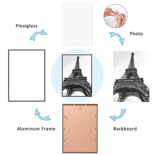 Ramka na zdjęcia w formacie A2, klasyczna, czarna aluminiowa ramka z certyfikatem ze szkłem akrylowym, poziome i pionowe formaty, do dekoracji ścian i domu, zestaw 2 sztuk - obrazek 5