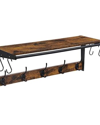 SEGENN Luksusowy wieszak ścienny z 9 obcasami, stojak na ubrania, regał metalowy i drewniany, 61 x 24 x 22 cm, do przedpokoju, łazienki, salonu, brązowy, czarny