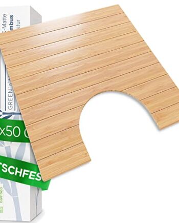 Mata toaletowa z wycięciem, bambusowa, 50 x 50 cm, dywanik do WC z drewna, mata do WC, mata bambusowa do łazienki, dywanik łazienkowy do toalety stojącej, dywanik toaletowy z wycięciem, mata do łazienki