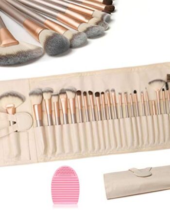 HEPAZ pędzle do makijażu, zestaw 24 pędzli do makijażu 1 szt. szczotka do makijażu jajko do czyszczenia, zestaw pędzli do makijażu z torbą ze skóry PU