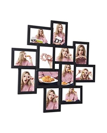 SONGMICS Kolaż ramek na zdjęcia, na 12 zdjęć o wymiarach 4 x 6" (10 x 15 cm), wymagany montaż, kolaż na zdjęcia, na wiele zdjęć, ze szklaną szybką, Boże Narodzenie, czarny RPF22BK