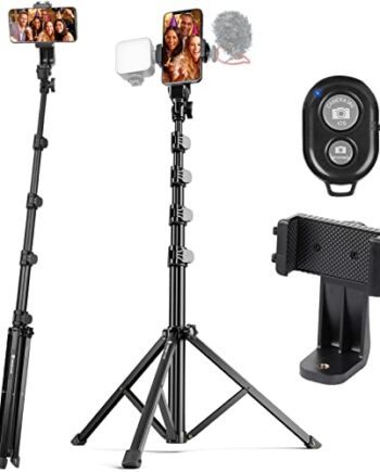 TARION Statyw do telefonu komórkowego, lekki, przenośny, 143 cm, z zaciskiem na telefon komórkowy, pilot zdalnego sterowania (FL019)