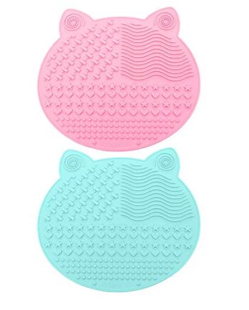 [2-pak] Mata do czyszczenia pędzla do makijażu, uroczy kot zwierzę wzór silikonowa przenośna szczotka do czyszczenia podkładka narzędzia do czyszczenia z przyssawkami (zielona + różowa)