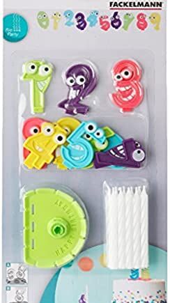 Fackelmann 59215 Zestaw kolorowych świeczek i liczb od 0 do 9 z uchwytem, zestaw świec z napisem wiekowym, plastik, wosk, 7,5x6cm
