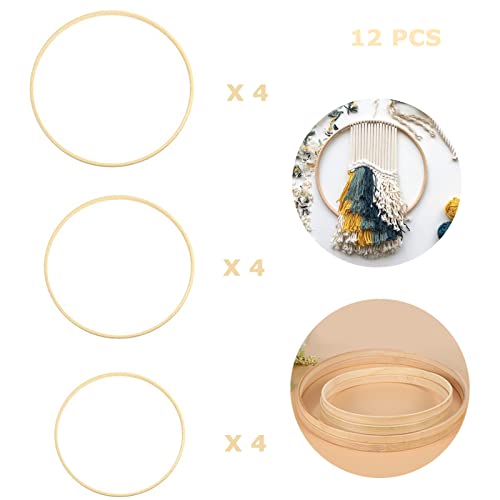 ZJXHINS Drewniany pierścień, łapacz snów, zestaw pierścionków, drewniany bambus, kwiat, wieniec, makrama, drewniane pierścienie do rzemiosła, łapacz snów, materiały do samodzielnego wykonania wieńca ślubnego, rękodzieło, 12 sztuk, 2 rozmiary - obrazek 7