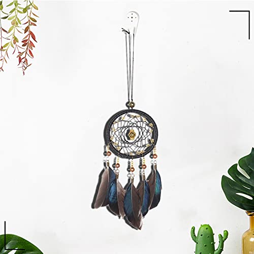 Hoshisea Łapacz snów z piórami, ręcznie tkany łapacz snów, kreatywny, ręcznie wykonany łapacz snów, do użytku jako biżuteria samochodowa, tekstylia domowe, prezenty (czarny) - obrazek 6