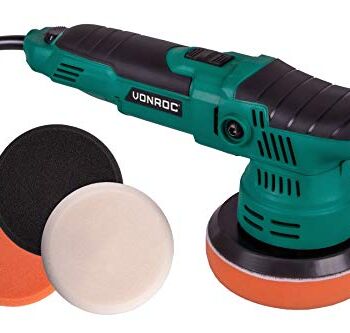VONROC polerka mimośrodowa 650 W, Ø 125 mm, łagodny rozruch, stała moc, w zestawie z 4 gąbki polerskie