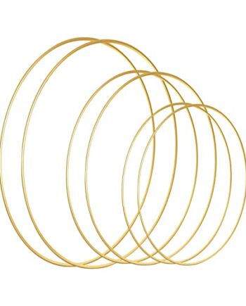 6 sztuk, 3 rozmiary, metalowe pierścienie do majsterkowania, złoty wianek z kwiatami, pierścienie, do makramy, na opony, na wesele, jako dekoracja na ścianę, łapacz snów i makramę, dekoracja ścienna, rzemiosło (20/25/30 cm)