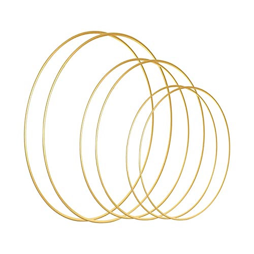 6 sztuk, 3 rozmiary, metalowe pierścienie do majsterkowania, złoty wianek z kwiatami, pierścienie, do makramy, na opony, na wesele, jako dekoracja na ścianę, łapacz snów i makramę, dekoracja ścienna, rzemiosło (20/25/30 cm)