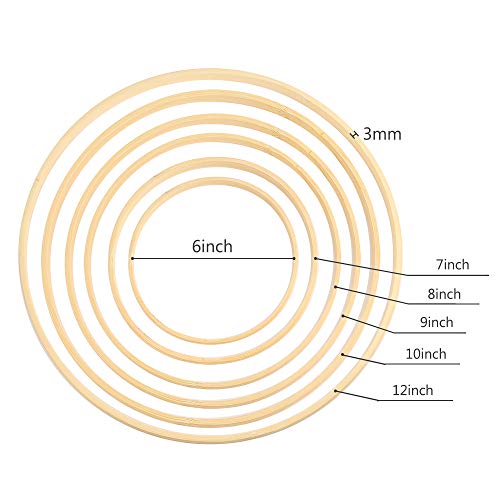 Sntieecr Zestaw 12 sztuk, 6 rozmiarów, drewniane bambusowe, kwieciste obręcze, do samodzielnego wykonania, na wesele, wieniec dekoracyjny, łapacz snów (15/17/20/22/25/30 cm) - obrazek 7