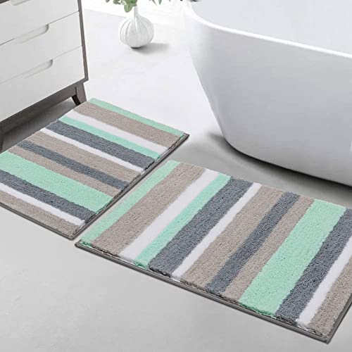 Pauwer 2-częściowy zestaw dywaników łazienkowych, z mikrofibry, antypoślizgowych, nadaje się do prania, 45 x 65 cm + 50 x 80 cm, kolor zielony - obrazek 2