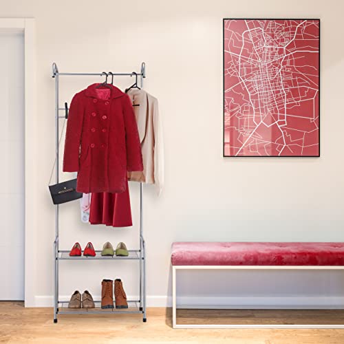 Relaxdays Garderoba z półką na buty, 4 pary butów, 4 haczyki, 1 drążek na ubrania, garderoba do korytarza wys. x szer. 173 x 60 x 31 cm, czarna - obrazek 5