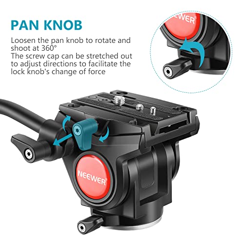 NEEWER Statyw do aparatu 2-w-1, ze stopu aluminium, statyw jednonożny, 181 cm, ze śrubami 1/4" i 3/8", Fluid Drag Pan Head i torbą do przenoszenia, kompatybilny z aparatami Nikon Canon DSLR, maks. obciążenie do 26,5 lbs - obrazek 7