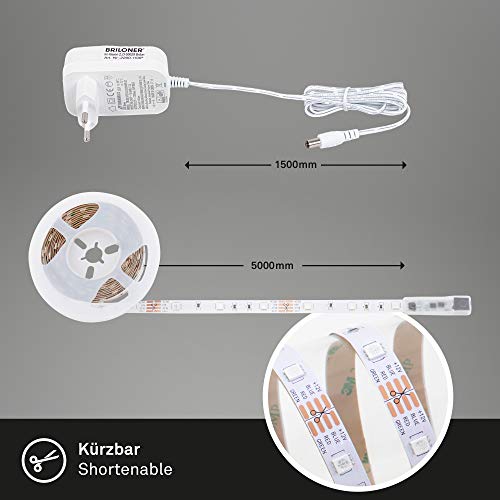 Briloner Leuchten taśma 5 m, samoprzylepna, 150 x RGB, taśma świetlna, wąż świetlny, taśma LED, plastik, 0,16 W, biała, 500 x 1 x 0,3 cm - obrazek 8