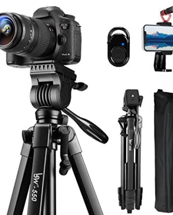 Statyw 153cm do Aparatu/iPhone/Telefonu, Statyw Podróżny z Płynną Głowicą Lusweimi do Aparatu Canon Nikon Sony DSLR, Uniwersalny Uchwyt na Telefon/Pilot Bezprzewodowy/Przenośna Torba do Fotografii