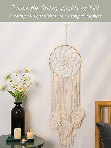 Shinowa Koło łapacz snów, bawełniana tkanina ścienna wiszący księżyc łapacz snów z wróżkami okrągła makrama dekoracja ścienna boho dekoracja kreatywna frędzle dom wiszące boho ozdoba rzemiosło, beżowy - obrazek 5