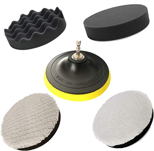 JIGUOOR podkładki polerskie, polerskie gąbki polerowanie samochodowe polerki wełniane bufory polerskie do wiercenia lakieru woskowego czysty poler, profesjonalny zestaw polerek samochodowych z adapterem wiertarki M14 - 125 mm 125 cm