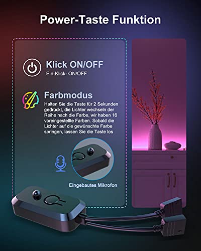 Nallee taśma LED RGB 5050, 30 m, synchronizacja z muzyką, łańcuch świetlny LED z 44 przyciskami, pilot zdalnego sterowania na podczerwień, do domu, sypialni, kuchni, na imprezę (2 x 15 m) - obrazek 4