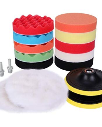 Aimocar Zestaw 16 gąbek polerskich do samochodu, 125 mm, nakładka polerska, tarcza polerska M14, adapter do wiertarki