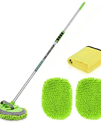 CityMoka Szczotka do mycia samochodu, zestaw do czyszczenia samochodu, 160 cm, mop do mycia samochodu z długim uchwytem, nadaje się do mycia samochodów, ciężarówek, SUV-ów, kamperów, przyczep i sprzątania domu, 3 w 1, szenilowa mikrofibra