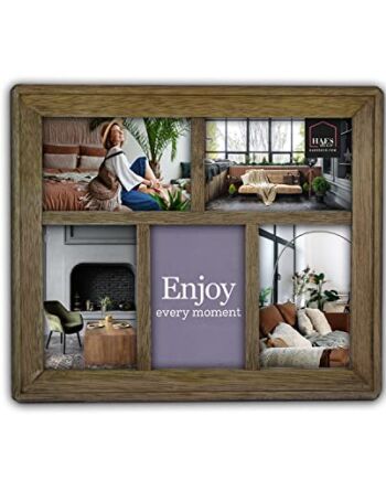 HAES DECO - Wiele ramek na zdjęcia kolaż/rustykalne drewno galeria zdjęć Malaga w kolorze brązowym - ze stojakiem i uchwytem ściennym - na 5 zdjęć 10 x 15 cm (format 35,5 x 30 cm) - MP11415-1