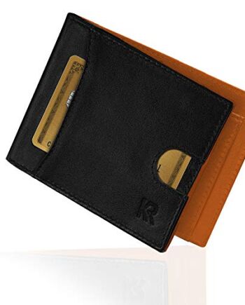 KRONIFY Herakles skórzany cienki portfel z przegródką na monety i sprawdzoną przez TÜV ochroną RFID I portfel męski ze skóry bawolej I portfel dynia I portfel z pudełkiem upominkowym I portfel dla mężczyzn