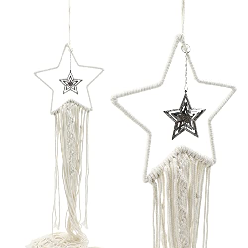 mimzemamz Nice Dream Makramee łapacz snów ręcznie wykonany – duża ozdoba na ścianę w stylu boho, ozdoba na baby shower Car wesele, dekoracja domu, prezent, do sypialni, salonu, dekoracja (biała) - obrazek 3