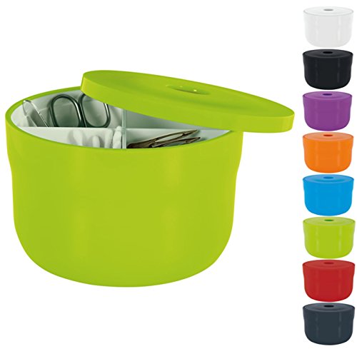 Spirella Organizer na kosmetyki "Cocco" z indywidualnie regulowanymi przegródkami, pudełko do przechowywania kosmetyków i biżuterii 15 x 9 cm z pokrywką zielony