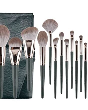 Profesjonalny zestaw pędzli do makijażu, 14 pędzli kosmetycznych do makijażu, w tym przechowywanie pędzli, cienie do powiek, róż, mieszanie, zestaw kosmetyków na całą twarz (zielony)