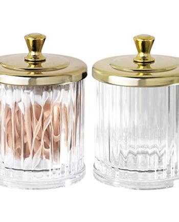 mDesign Organizer na kosmetyki – Pudełko z pokrywką – Słoik do przechowywania – 2-pack – Przezroczysty/Mosiądz