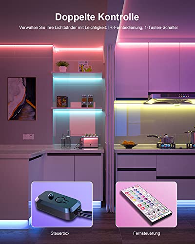 Nallee taśma LED RGB 5050, 30 m, synchronizacja z muzyką, łańcuch świetlny LED z 44 przyciskami, pilot zdalnego sterowania na podczerwień, do domu, sypialni, kuchni, na imprezę (2 x 15 m) - obrazek 6
