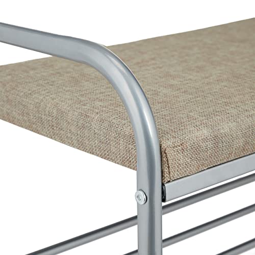 Relaxdays Garderoba z półką na buty i ławką do siedzenia, metalowa, stojąca, garderoba do przedpokoju z 4 haczykami, wys. x szer. x gł.: 173 x 64 x 30 cm, szara - obrazek 2