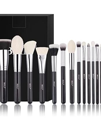 Pędzle do makijażu BEILI profesjonalny zestaw pędzli do makijażu naturalne włosy kozie premium syntetyczny podkład kabuki puder do twarzy korektor cieni do powiek mieszanie eyeliner zestaw pędzli do makijażu (czarny/srebrny)