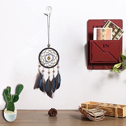 Hoshisea Łapacz snów z piórami, ręcznie tkany łapacz snów, kreatywny, ręcznie wykonany łapacz snów, do użytku jako biżuteria samochodowa, tekstylia domowe, prezenty (czarny) - obrazek 2