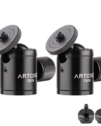 ARTCISE CB19 mini głowica statywu CNC 1/4 adapter do głowicy błyskowej zdejmowany, panoramiczny przegub kulowy uchwyt na aparat do smartfona/aparatu/kamery wideo monitor, maks. obciążenie 6,61lb/3kg (opakowanie z 2 sztukami)