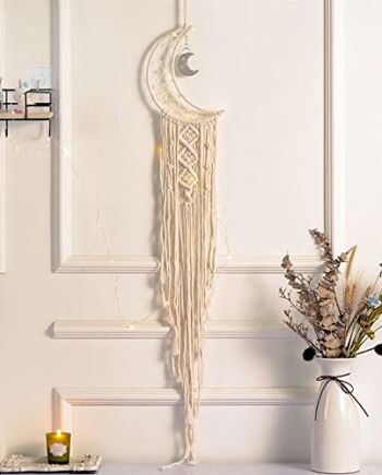 Łapacz snów Księżyc Dreamcatcher z piórami do sypialni, 95cm