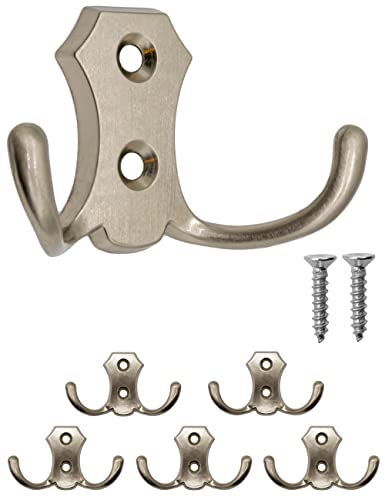 FUXXER® - 5 klasycznych wieszaków na ubrania, podwójne haczyki, haczyki kuchenne, żelazne wzornictwo, zestaw 5 sztuk (brązowy)