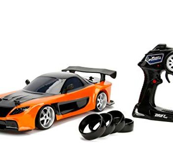 Jada Toys Fast & Furious RC Drift Mazda RX-7 Zdalnie Sterowany Samochód z Pilotem, Pomarańczowy/Czarny,253209001
