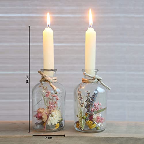 Szklany świecznik z suszonymi kwiatami, zestaw 2 świeczników, dekoracj - obrazek 3