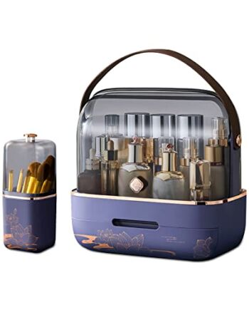 Galatée Wielofunkcyjny futerał na makijaż, pyłoszczelne pudełko do przechowywania kosmetyków z uchwytem na szczotkę, kosmetyki produkty do pielęgnacji skóry organizer na biżuterię, pudełko wykończeniowe, sypialnia, łazienka, biurko, fioletowy