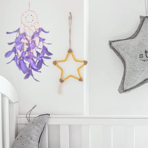 Deyiis Łapacz snów, Dream Catcher, łapacz snów, dekoracja ścienna, łapacz snów z oświetleniem LED, ręcznie wykonany, łapacz snów z perłami, styl boho, sztuka ścienna do sypialni - obrazek 3