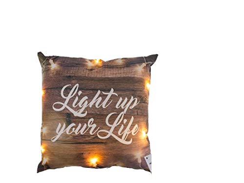 Bavaria Home Style Collection- Nareszcie poduszka dekoracyjna na kanapę ok. 40 x 40 cm Light up Your Life, z 6 diodami LED – pomysł na prezent na Wielkanoc, urodziny, Dzień Matki