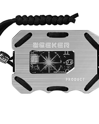 Zeeker metalowy, wąski portfel z wierzchnią kieszenią - etui na karty i gotówkę z aluminium, z klipsem paracord, Srebro i paski, small, Posiadacz karty