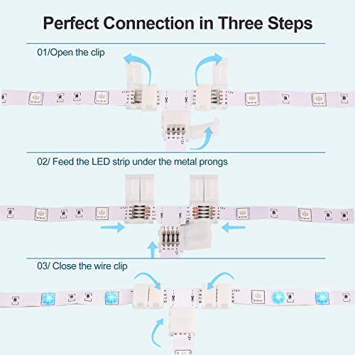 20 sztuk łączników RGB LED Strip, Led Strip łącznik 4-biegunowy, taśma LED łącznik do 10 mm taśmy LED RGB (20 szt. klipsów plus 8 szt. w kształcie litery T) - obrazek 6