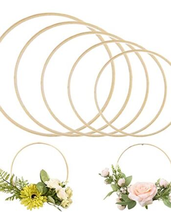 Zestaw 5 sztuk pierścionków z drewna bambusowego, pierścienie do makramy, pierścienie z drewna do majsterkowania, dla łapaczy snów, girland, dekoracja bożonarodzeniowa, dekoracja ścienna, dekoracja weselna