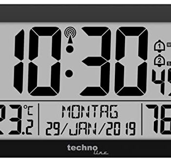 Technoline WS8016SCHWARZ 8016 radiowy zegar ścienny ze wskaźnikiem tem