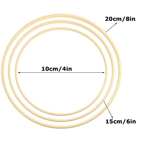 ZJXHINS Drewniany pierścień, łapacz snów, zestaw pierścionków, drewniany bambus, kwiat, wieniec, makrama, drewniane pierścienie do rzemiosła, łapacz snów, materiały do samodzielnego wykonania wieńca ślubnego, rękodzieło, 12 sztuk, 2 rozmiary - obrazek 6