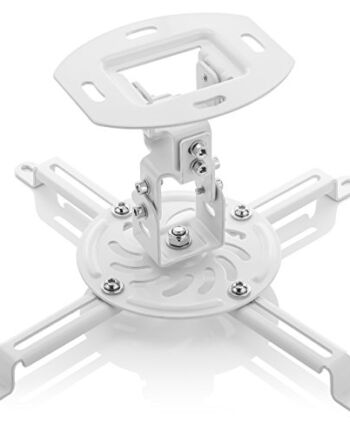 deleyCON Uniwersalny uchwyt sufitowy do projektora wideo, nachylony + 15°, obracany o 360°, do 13,5 kg, nośność przewodnika kablowego, biały