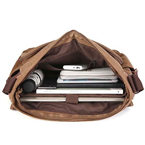 Neuleben wodoszczelna torba na laptopa o przekątnej ekranu 15,6 cala, w stylu vintage, torba na ramię, z płótna, ze skóry, męska, z uchwytem, z regulowanym paskiem na ramię, szary, Rozmiar uniwersalny, torba na ramię - obrazek 4