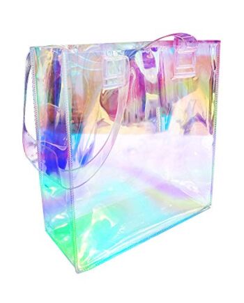 LTHERMELK Przezroczysta torba plażowa w kolorach tęczy, do przechowywania na zewnątrz, duża torba na ramię, przezroczysty, 39.88 x 7.62 x 29.97 cm